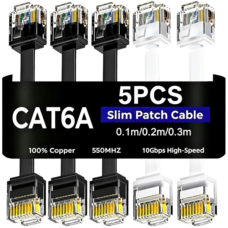 1-5Pcs CAT6A Short Flat Ethernet Cable Gigabit High Speed RJ45 Network Patch Cord 0.1-0.3m for Switch Router Desktop Connection