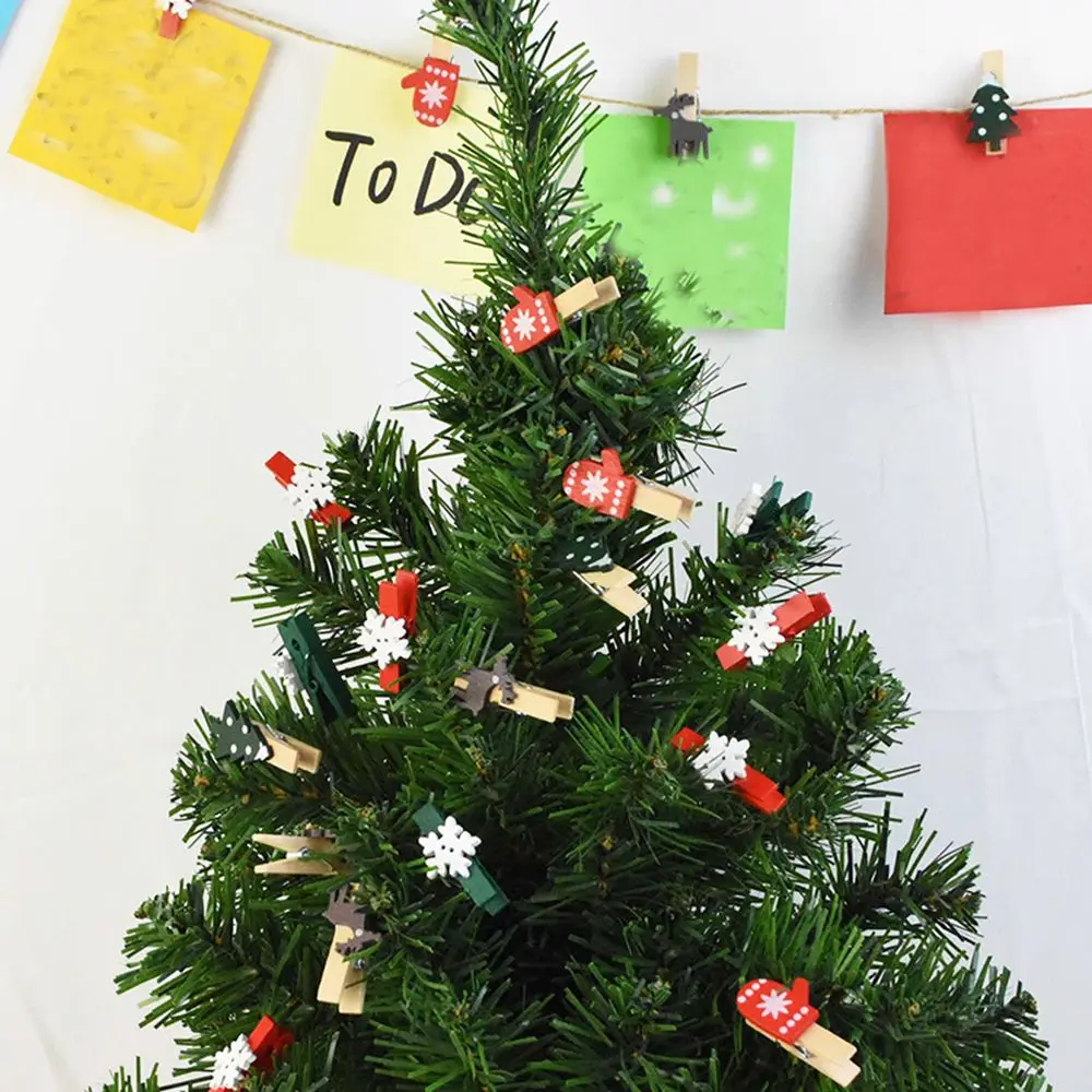 

10pcs Party Decor Elk Snow Flakes Clothespin Paper Clamp Photo Pegs Christmas Woody Clips Card Holder