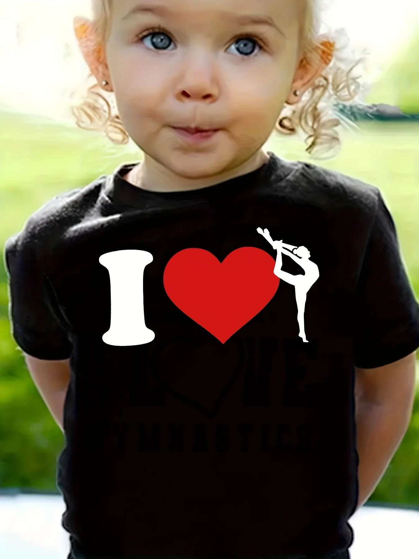 Kids I Love Gymnastics Heart Silhouette Graphic Tee Boys Girls Family Matching Short Sleeve Sport Lover Casual Daily T Shirt
