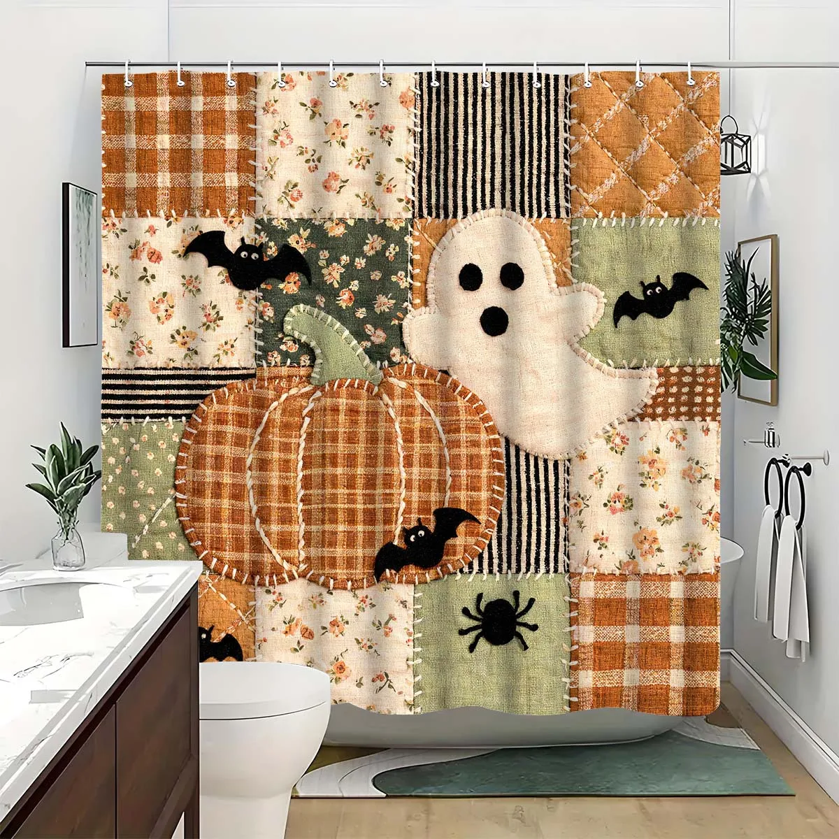 New in 2026 2D Flat, 1pc Halloween Shower Curtain Rustic 2D Shower Curtain for Bathrooms Includes a High-quality 70.87*70.87inch Shower Curtain and 12 Durable Hooks Bathroom Decor and Accessories Local Warehouse Items