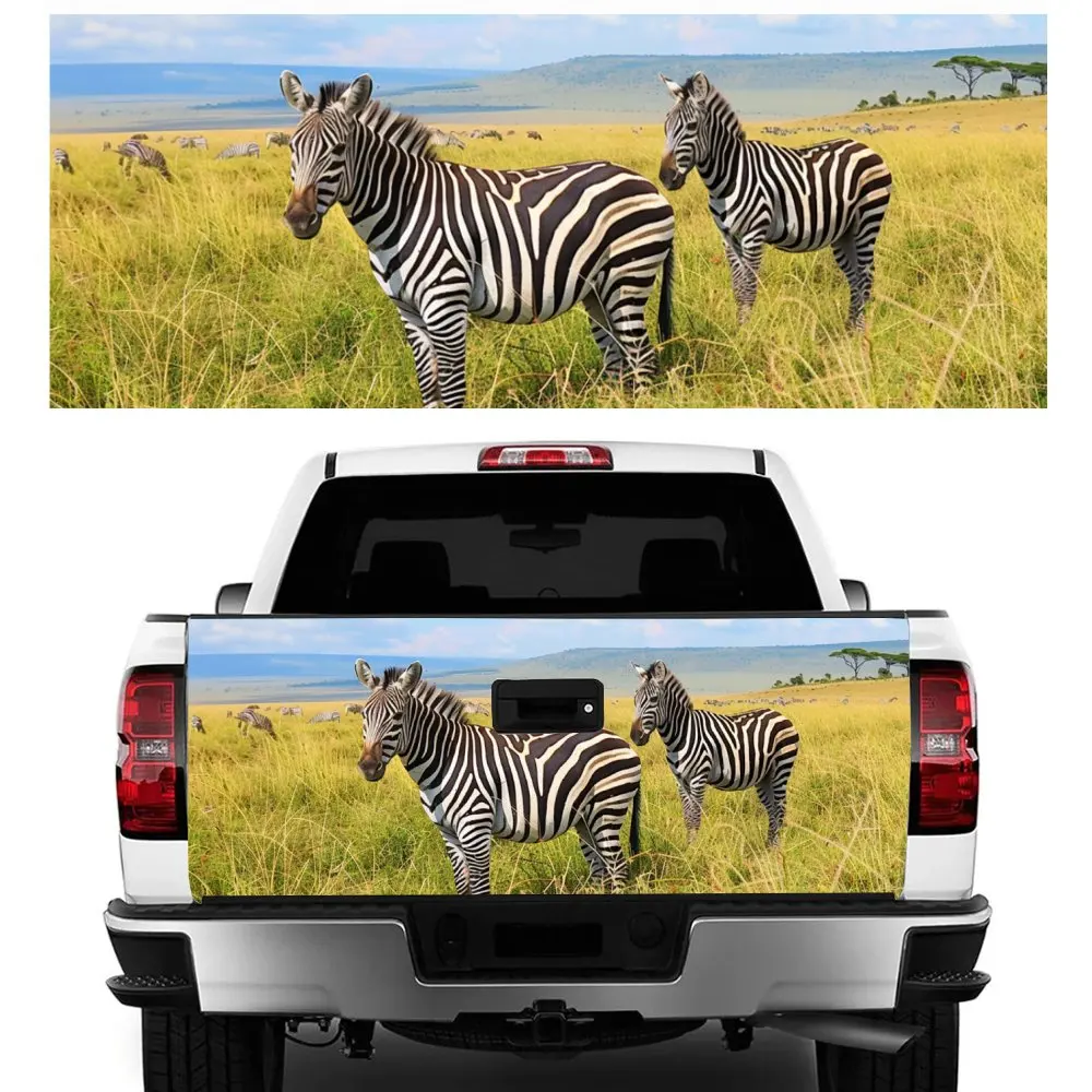 African Savannah Zebra Print Car Tail Trunk Protect Vinly Decal Auto Accessories Hood Decoration Sticker for Off-road Pickup