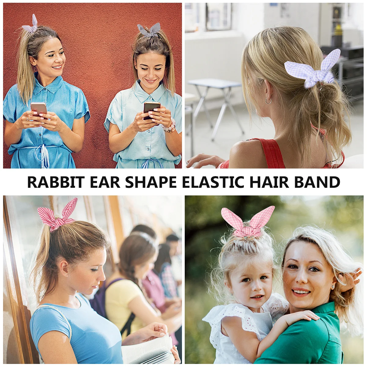 

8Pcs Rabbit Ears Hair Ties Bowknot Style Elastic Bands Soft Stretchy for Women Girls No Crease Hair Rings Bracelet Use