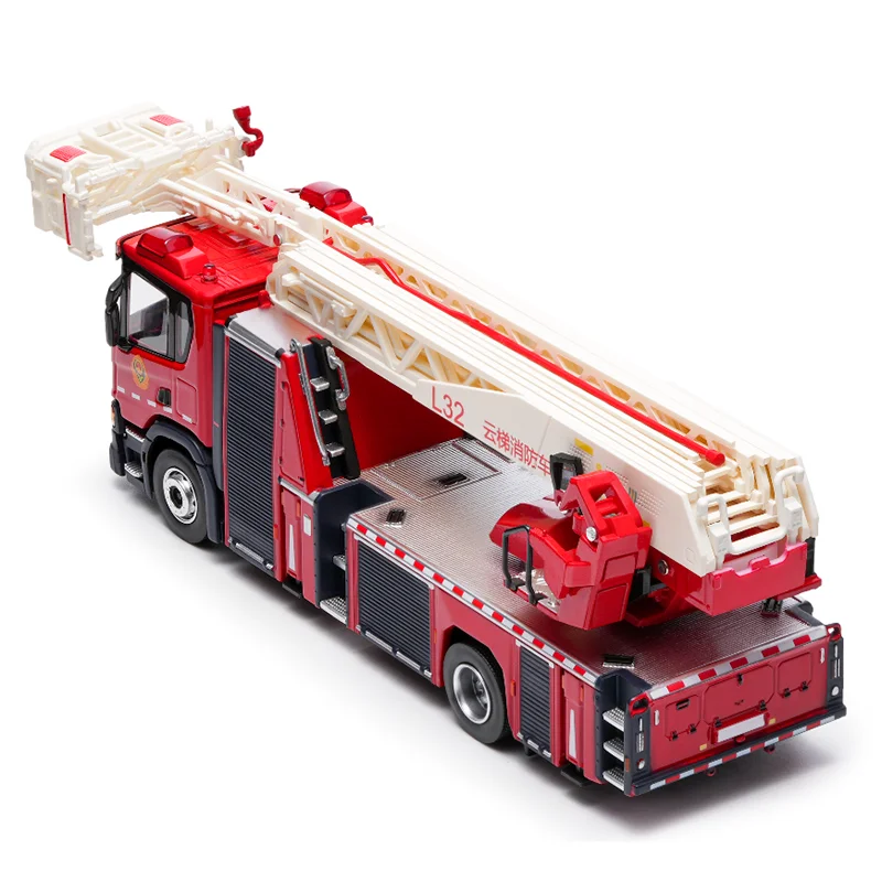 MASSDI 1/64 escala L32 escalera de bomberos camión rescate motor de bomberos aleación coche modelo ornamento juguete coleccionable