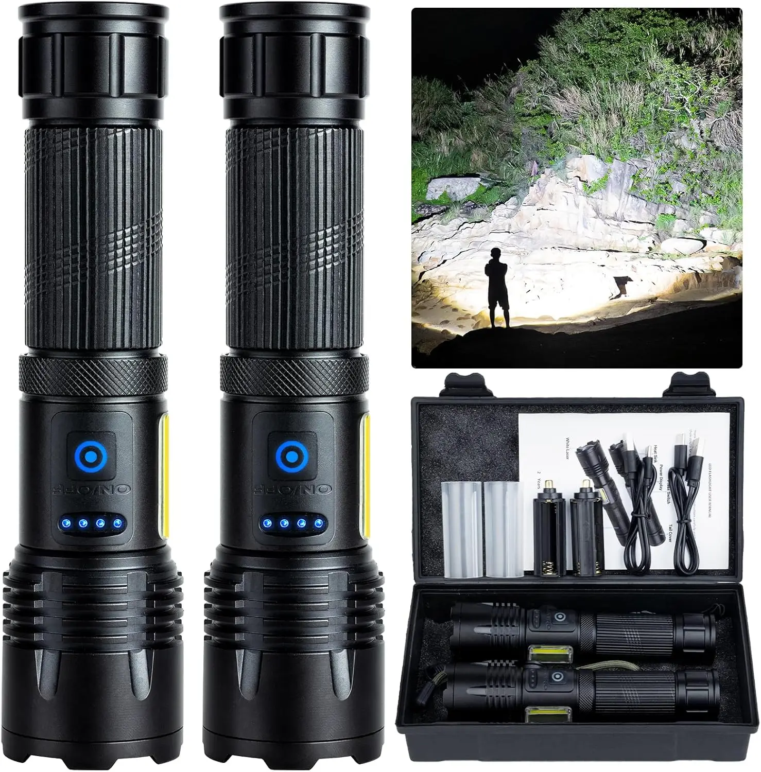 

Rechargeable LED Flashlights High Lumen 990,000 Lumens Super Bright Flashlight Powerful Flash Light 7 Modes IPX7 Waterproof