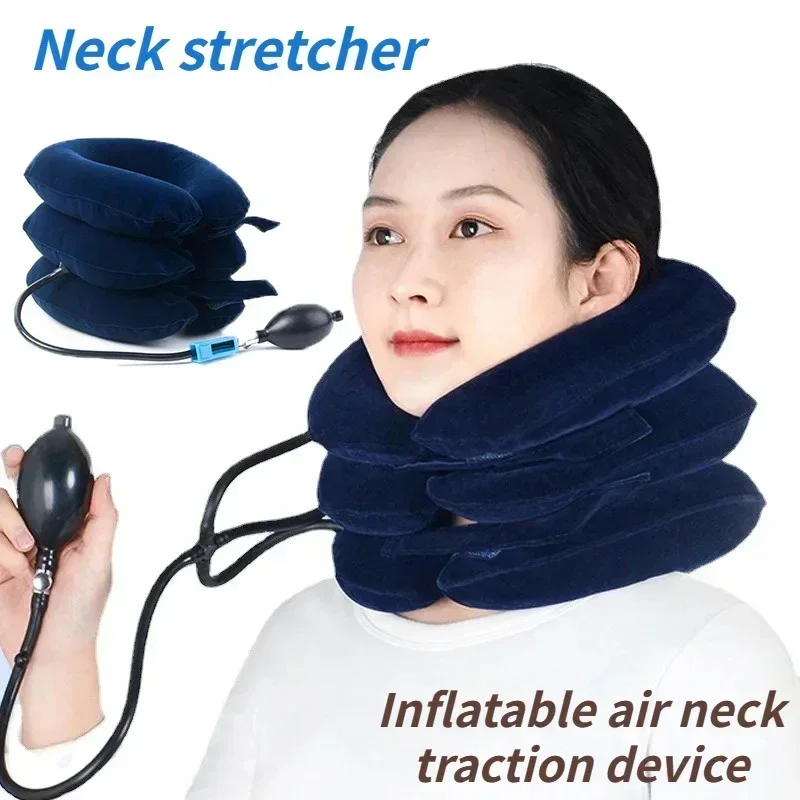 Inflatable Neck Stretcher Support Air Cervical Traction 3 Tubes Neck Braces Stress Relief Relaxation Men Women for Home Office