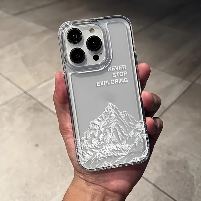 Funda Transparente Suave con Diseño de Montaña para iPhone 17 Air 16 15 14 11 Pro Max Plus 13 12 Mini 8 X