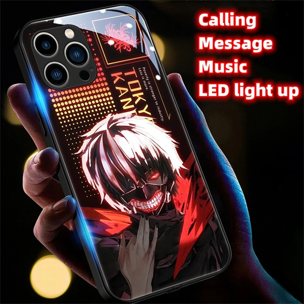 

For iPhone 14 13 12 11 Pro Max Mini X XS XR SE2020 6 7 8 Plus 2023 Hot Anime LED Light Up Phone Case Shining Back Cover