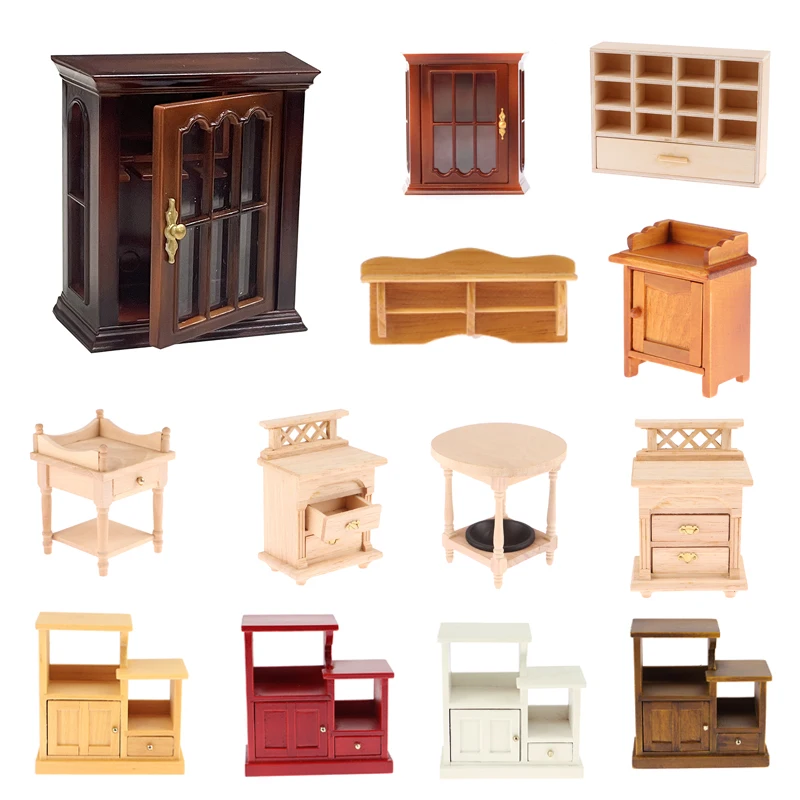 1Pcs 1/12 Scale Miniature Wooden Chinese Classical Wardrobe Mini Cabinet Bedroom Furniture Kits Home & Living For Dollhouse