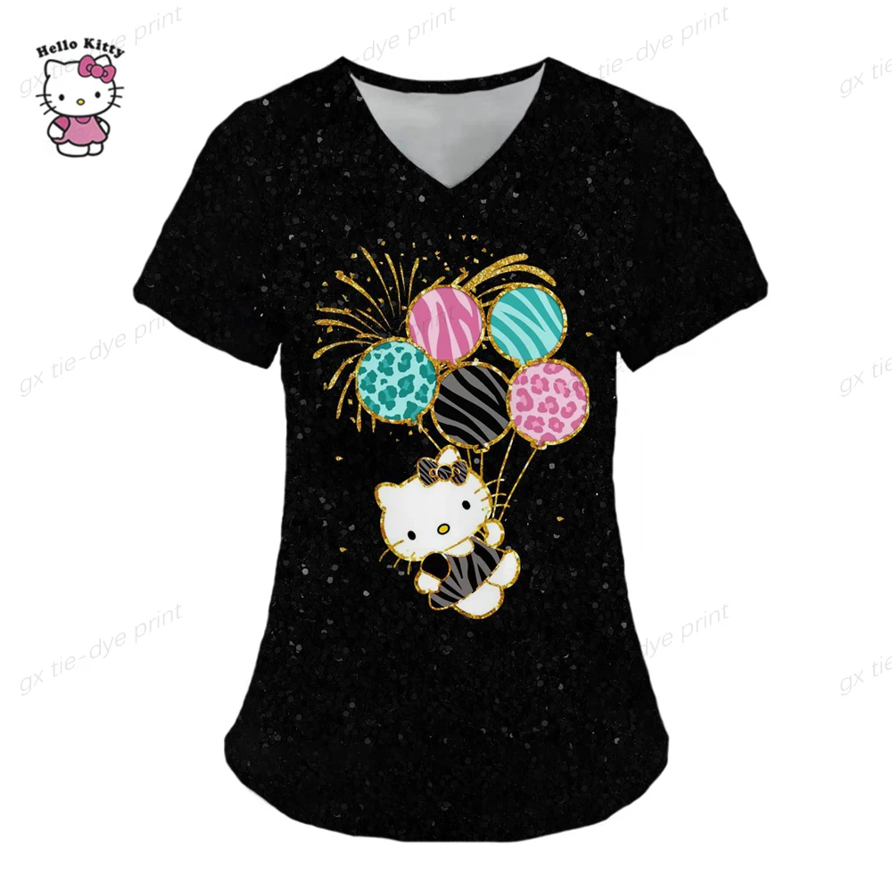 Pharmacist Dentist Veterinary Nurse Fashion Beauty Scrub Clothes Spa Nurse Pure Hello Kitty Print Medical Lab Medical Uniform