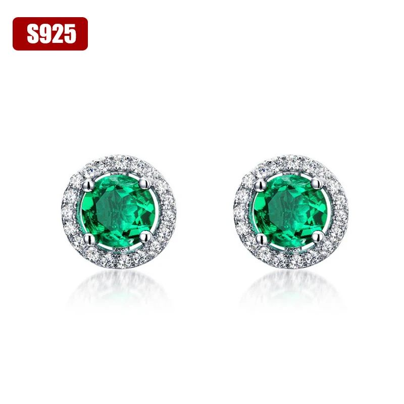 925 Sterling Silver Simple Lab Emerald Earrings for Women Engagement Birthstone Pierced Party Gift Fine Jewelry