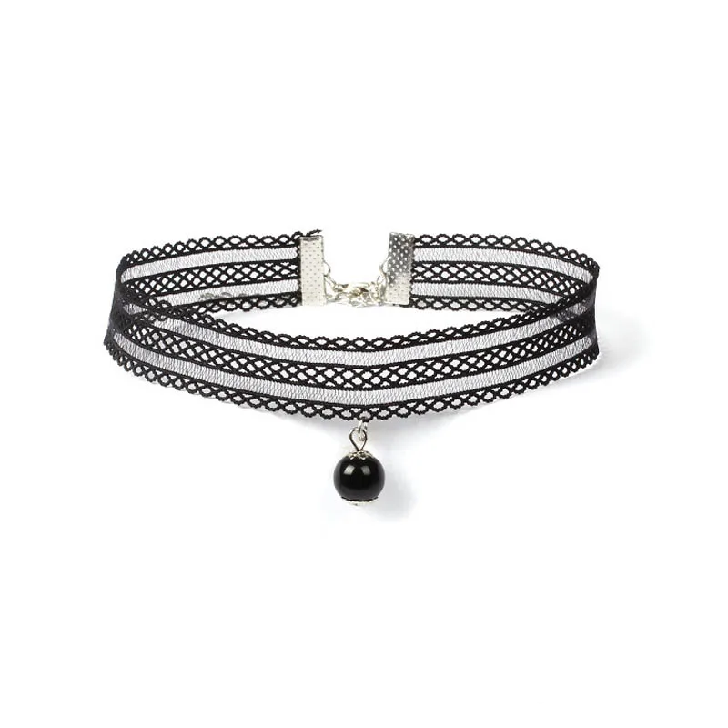 Pink & Black Sexy Lace Choker for Women Fashion Bead Pendant Necklace Clavicle Lady Jewelry Accessories Girl Gift
