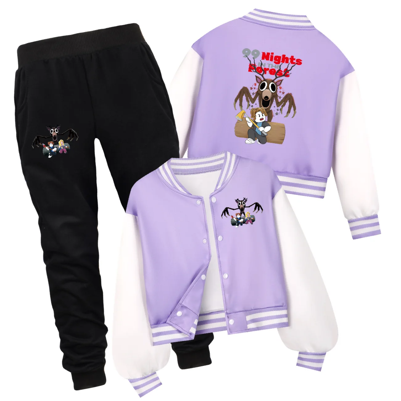 

99 Nights in The Forest Kids Clothes Fashion Boys Baseball Uniform+Pants 2pcs set Spring Autumn Girls Casual Hoodies Set
