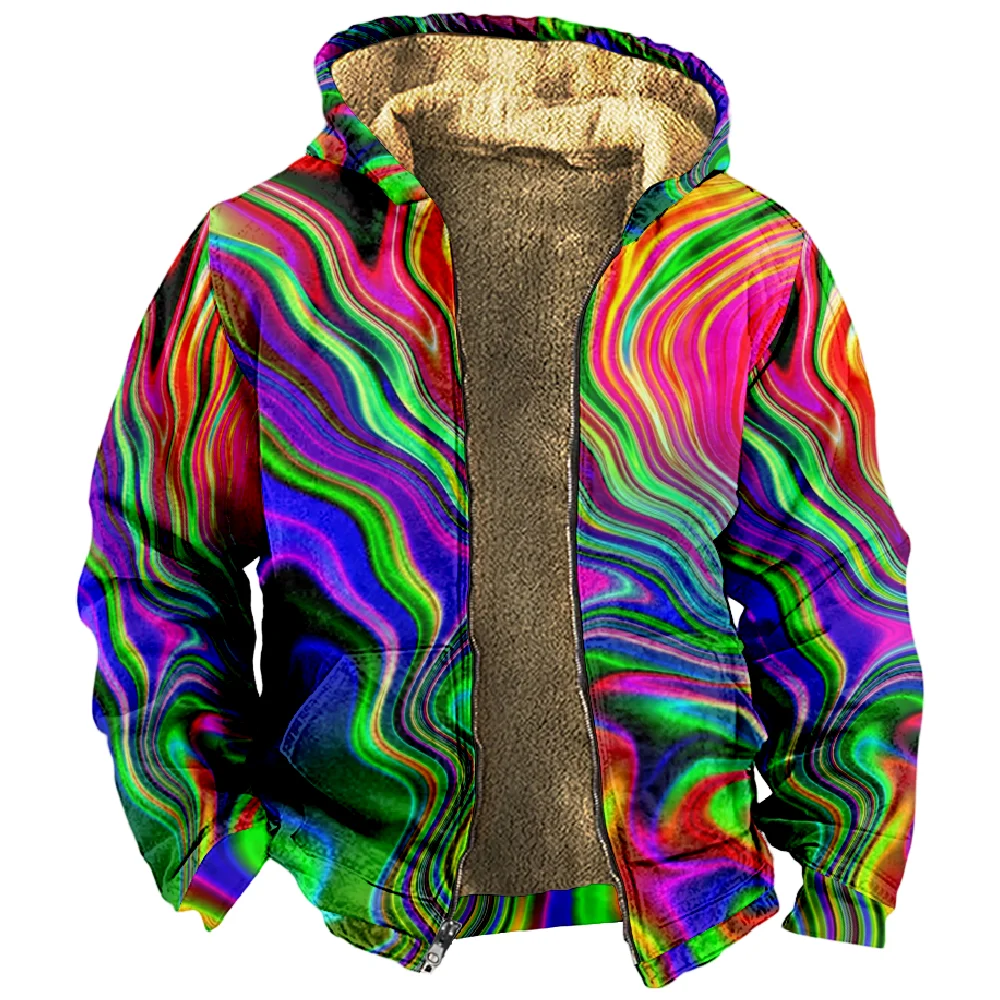 3D Colorful Dizziness Hoodie Long Sleeve Zipper Sweatshirt Stand Collar Coat Women Men Winter Clothes