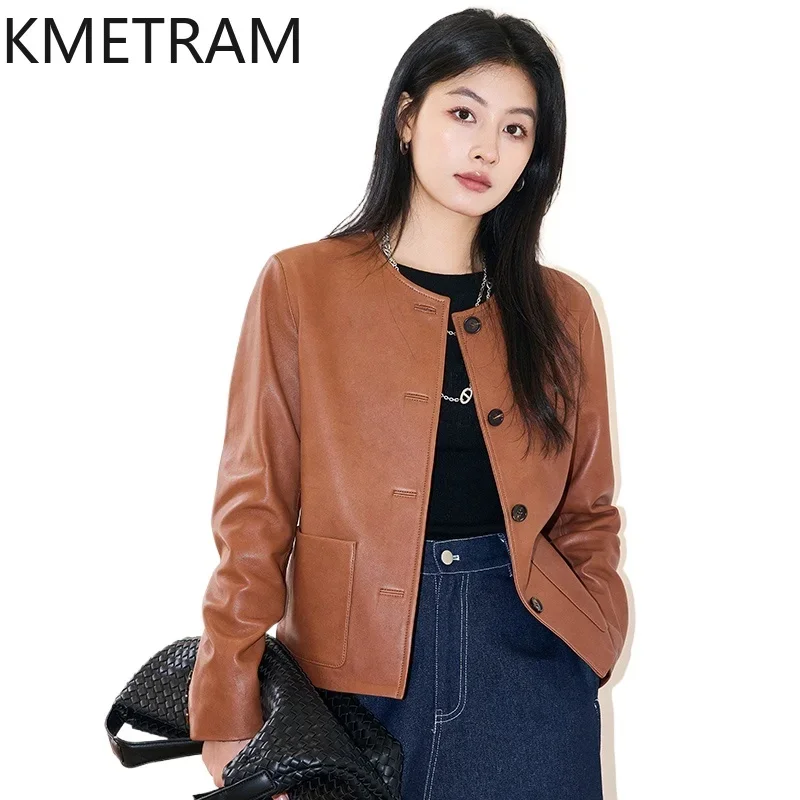 Real Sheepskin Genuine Leather Jacket Women Cropped O Neck Jackets 2024 High Quality Outerwears Autumn Womans Clothing дубленка