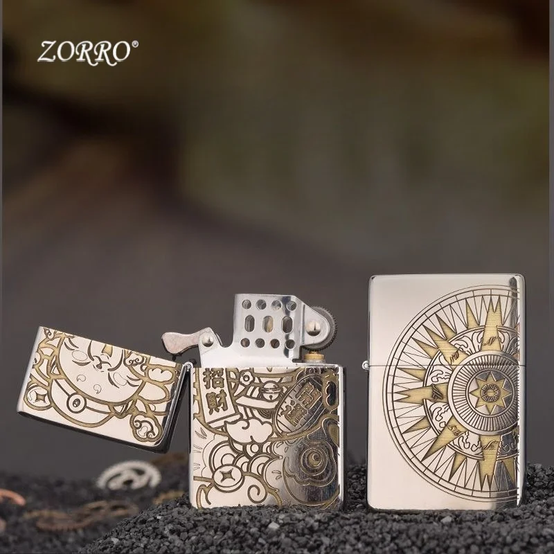 ZORRO ZC9 gift box carved fuel lighter, ultra-thin portable grinding wheel lighter, cigarette accessories, holiday gift