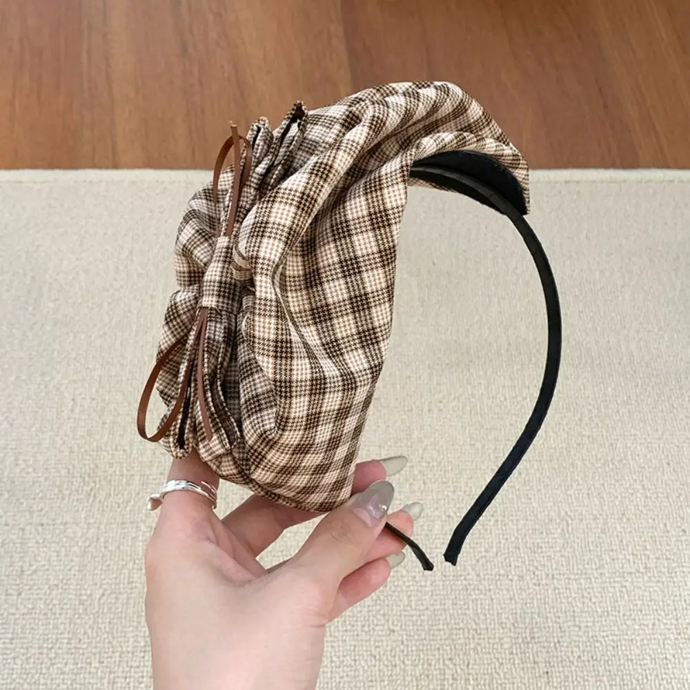 Doce meio chapéu xadrez formal chapéu bandana bowknot lado largo chapéu superior hairband retro acessórios para o cabelo arco argola de cabelo cosplay