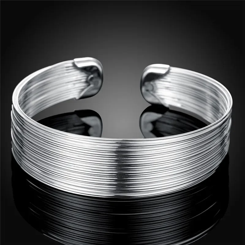 Fashion Women Favorite 925 Sterling Silver Open Bangle Bracelet Jewelry Retro Chain Cuff for  Lady Gift