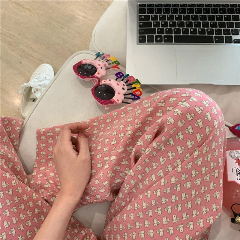 2024 Japanese Spring/Summer New Women\'s Pajama Pants Kawaii Cute Pants Sweet and Cute Pajama Pant Ladies Loose Home Ins Pants