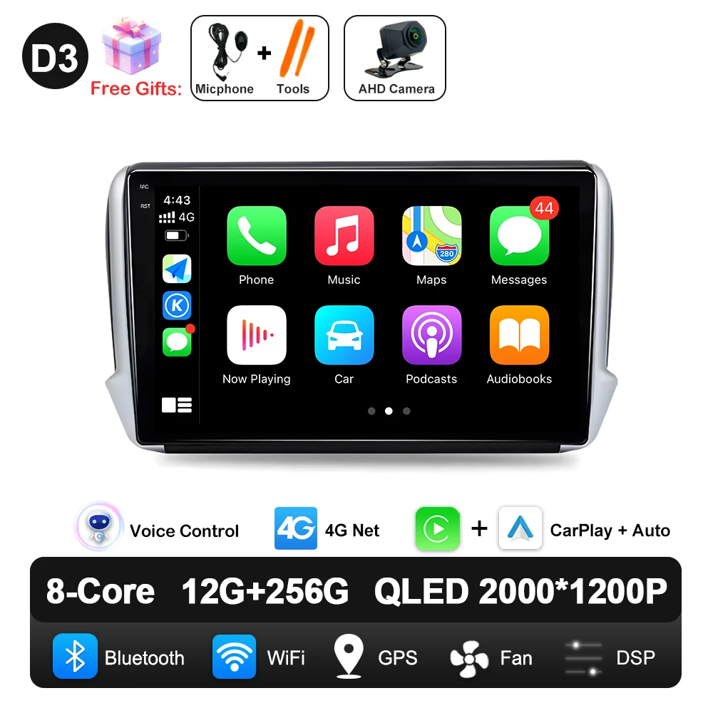 Android 16 Navigatie Multimedia Speler Carplay Auto Stereo BT video Autoradio voor Peugeot 2008 208 Serie 2012 2013 2014 - 2018