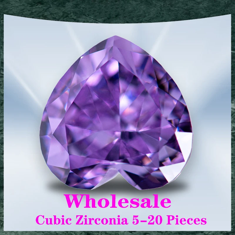 

Cubic Zirconia Wholesale No Certificate Crushed Ice Cut Heart Shape Fancy Purple Color Charms Beads for Jewelry Making Materials