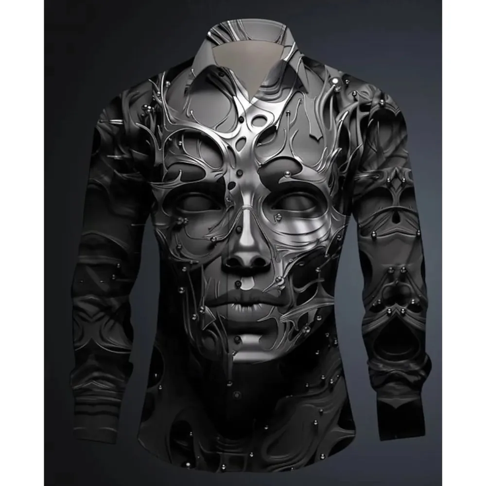 

Mask Men's Subculture Casual 3D Printed Long Sleeve Shirt Party Street Vacation Spring Summer Lapel Long Sleeve Halloween