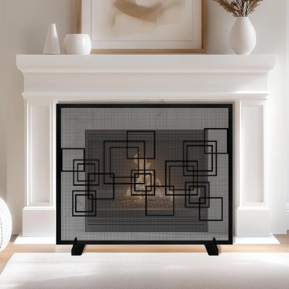 هندسية مربع الموقد شاشة شبكة مجردة المعادن شرارة الحرس غطاء الموقد الأسود بوابة النار سياج لغرفة المعيشة #2