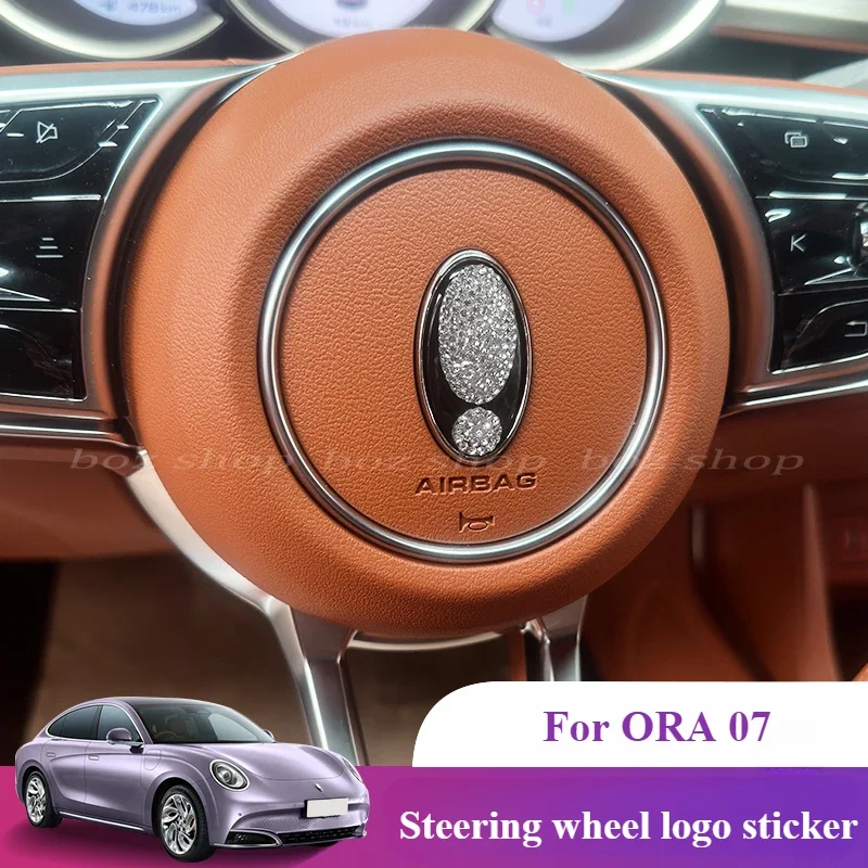 Car Logo Decoration Sticker For ORA 07 Car Logo Decorative Diamond Sticker Steering Wheel Rhinestone Car Interior Accessories