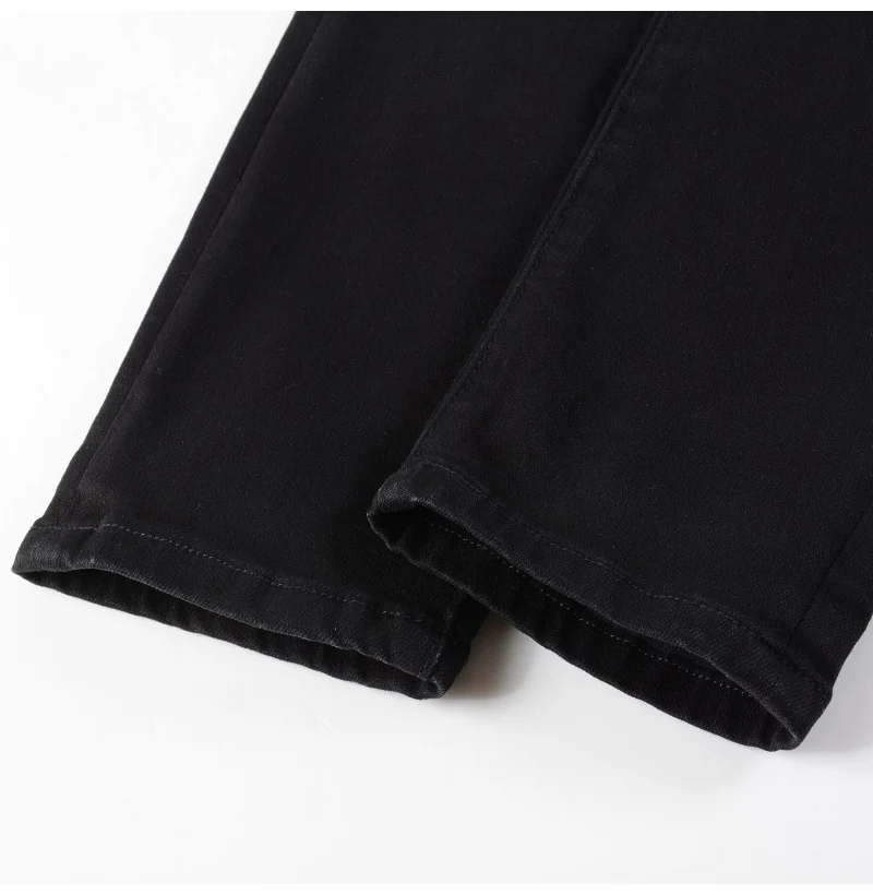 Herren Jeans mit Silber-Leder-Patches, Streetwear, Skinny Tapered Stretch Denim Hose mit Löchern, Ripped Patchwork Schwarze Hose – Detail 11