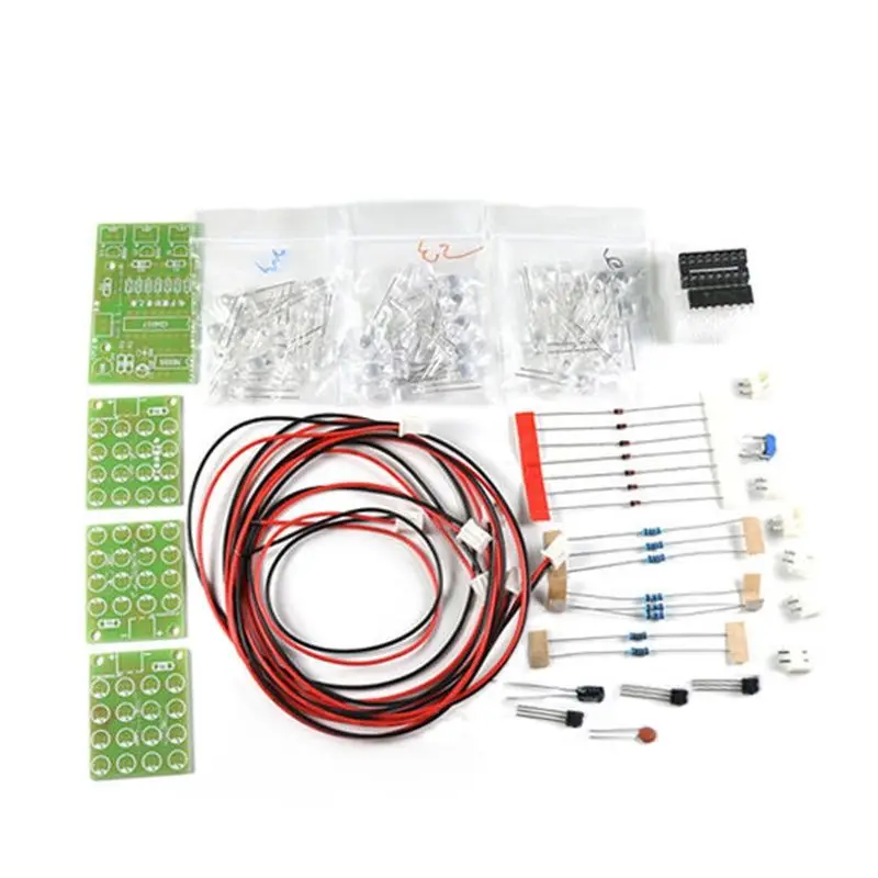 Kit de production électronique, CD4017 + ne555, lumière clignotante, rouge, blanc, bleu, pièces LED, bricolage, pratique du soudage