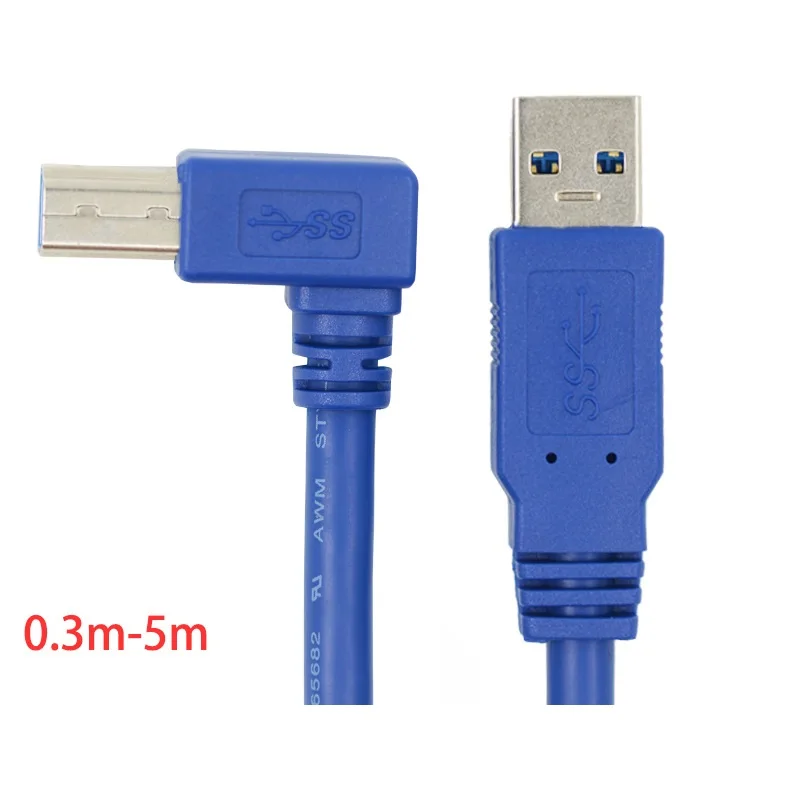 USB 3.0 A Male ke Male 90 derajat sudut kanan kiri kabel Printer bengkok HDD-BOX CD-ROM Data garis kawat USB 3.0 garis cetak