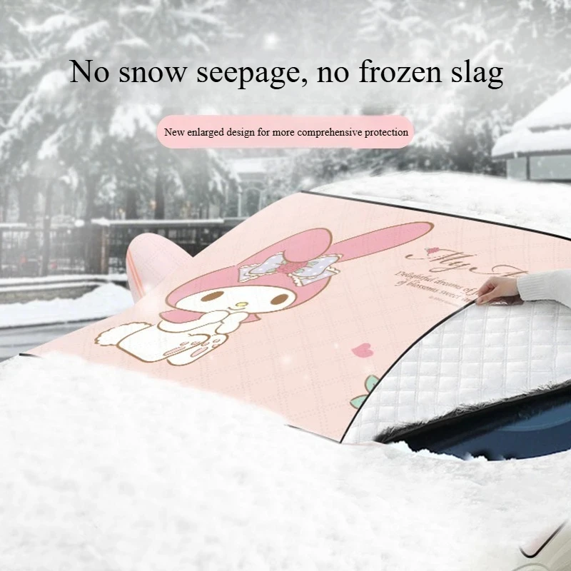 

Sanrio Kuromi милый чехол на переднее лобовое стекло автомобиля, антифриз, блокирующий снег, солнцезащитный козырек, морозостойкая ткань, автомобильный чехол, зимняя защита