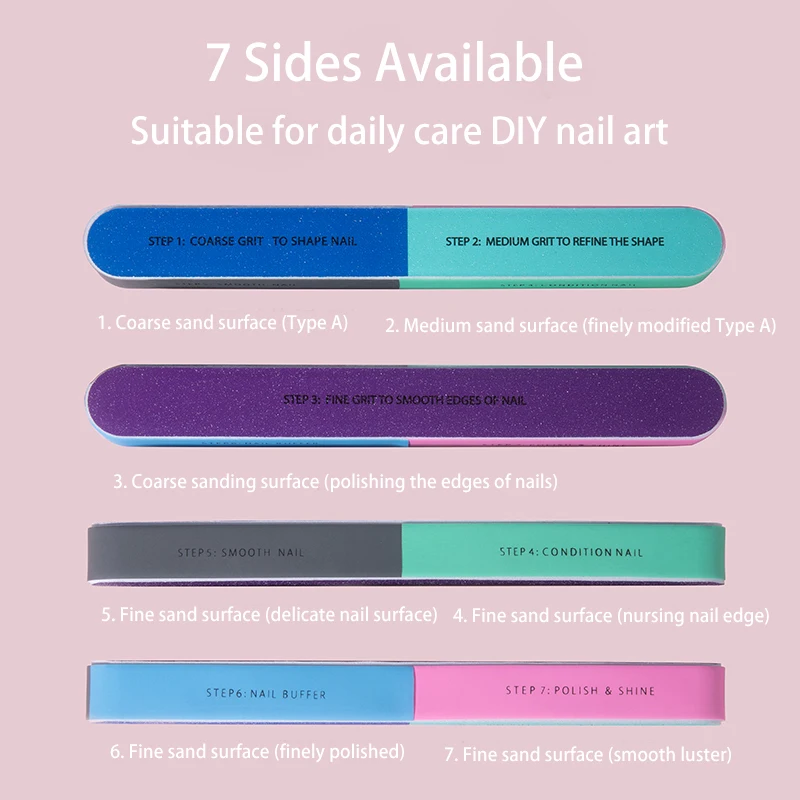 3/5/7/10 قطعة ملف الأظافر سبعة جوانب أدوات تلميع مانيكير باديكير الملفات المهنية مسمار الفن الرملي عازلة كتلة أدوات الأظافر #2