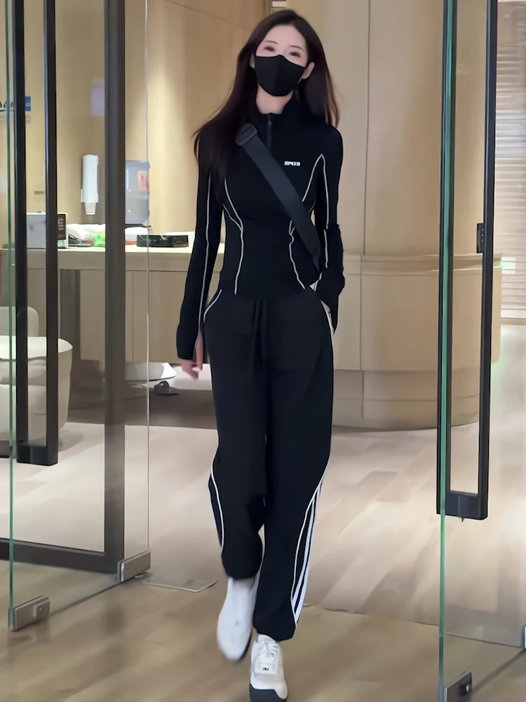 

Bla Slim Fit Толстовка и брюки Fitn Повседневная весенняя спортивная одежда для бега Комплект из двух предметов Хлопок Полиэстер Спандекс