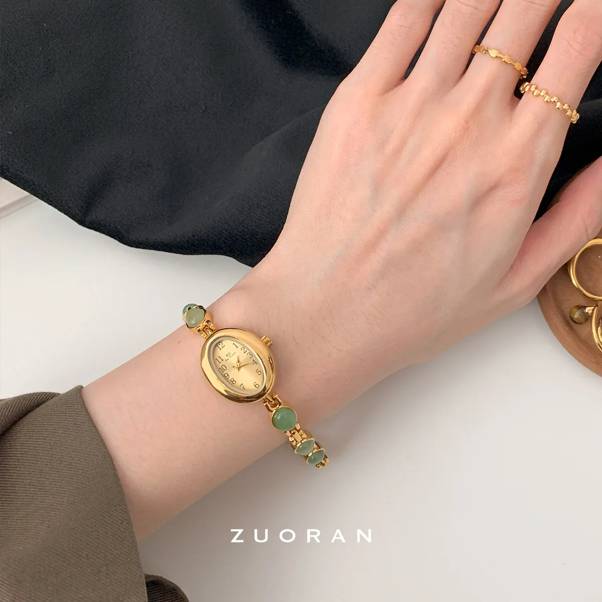 A sophisticated and elegant mini green jade watch a stylish and high-end women's watch and accessoryperfect as a gift for women.