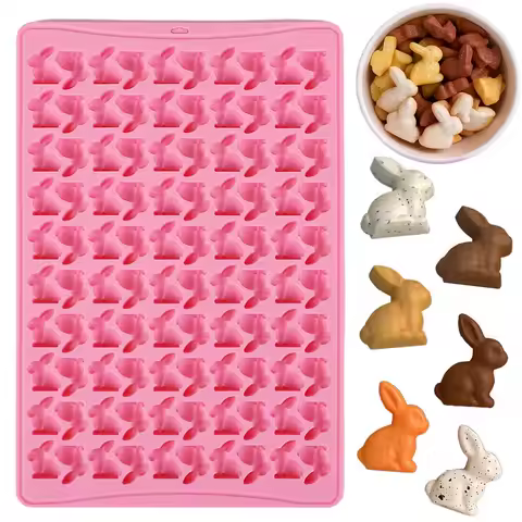 100Grid Silicone Rabbit Gummy Mold Mini Bunny Shaped Chocolate Candy Cookies Mould Easter Party Cake Baking Tools Decoration
