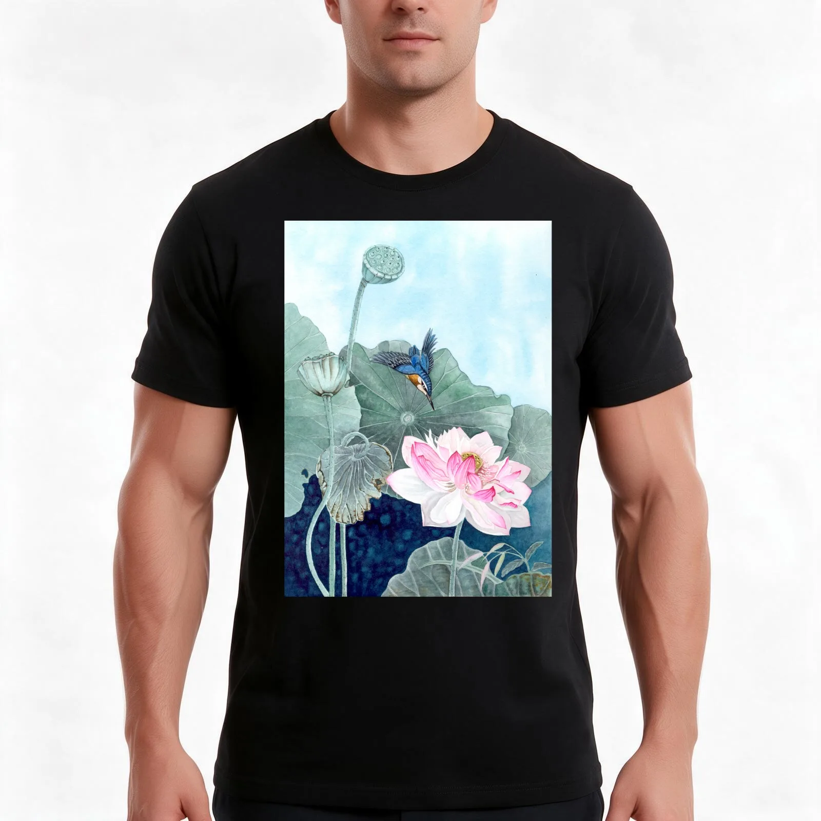 Kingfisher and flowers 2 T-Shirt Summer Casual Cotton Tee Oversized Streetwear Tops Vintage Graphic Print Unisex Men Women