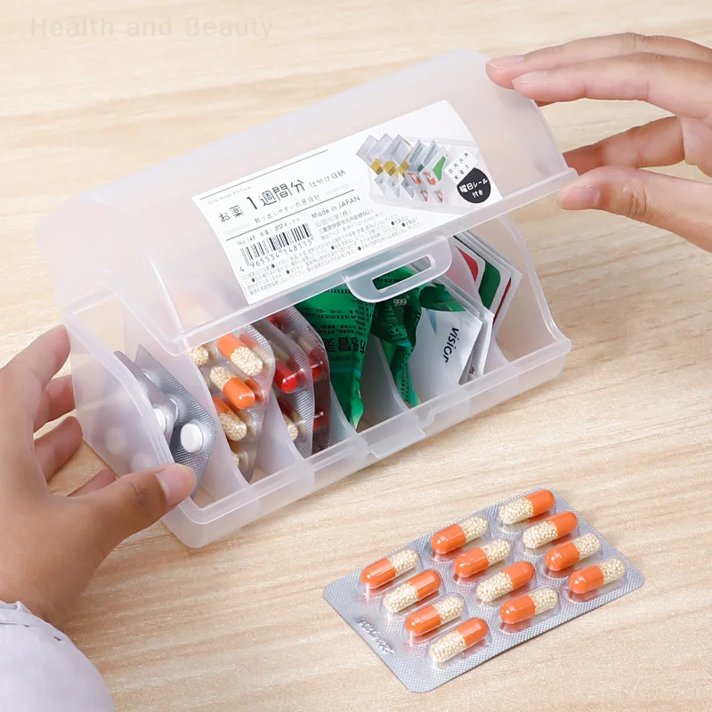 

Multi Grid Medicine Box Desktop Medicine Storage Box Small Medicine Box 7Grid Household Emergency Medication Sorting Box