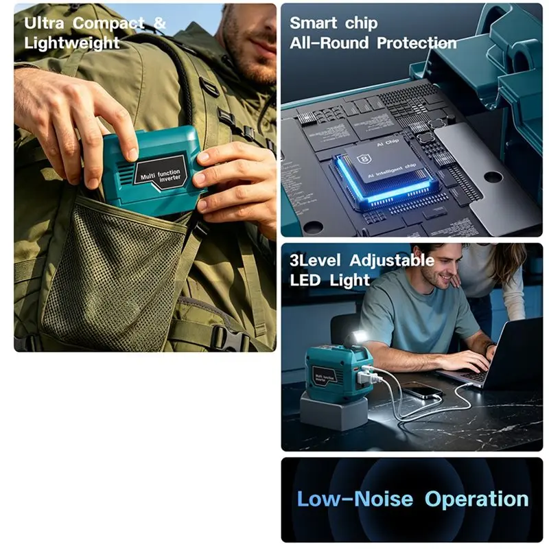 [NEWA08R】 250W 220V Portable Power Inverter For Makita 18V Battery Dual USB-C Fast Charging Emergency Power For Jobsite &