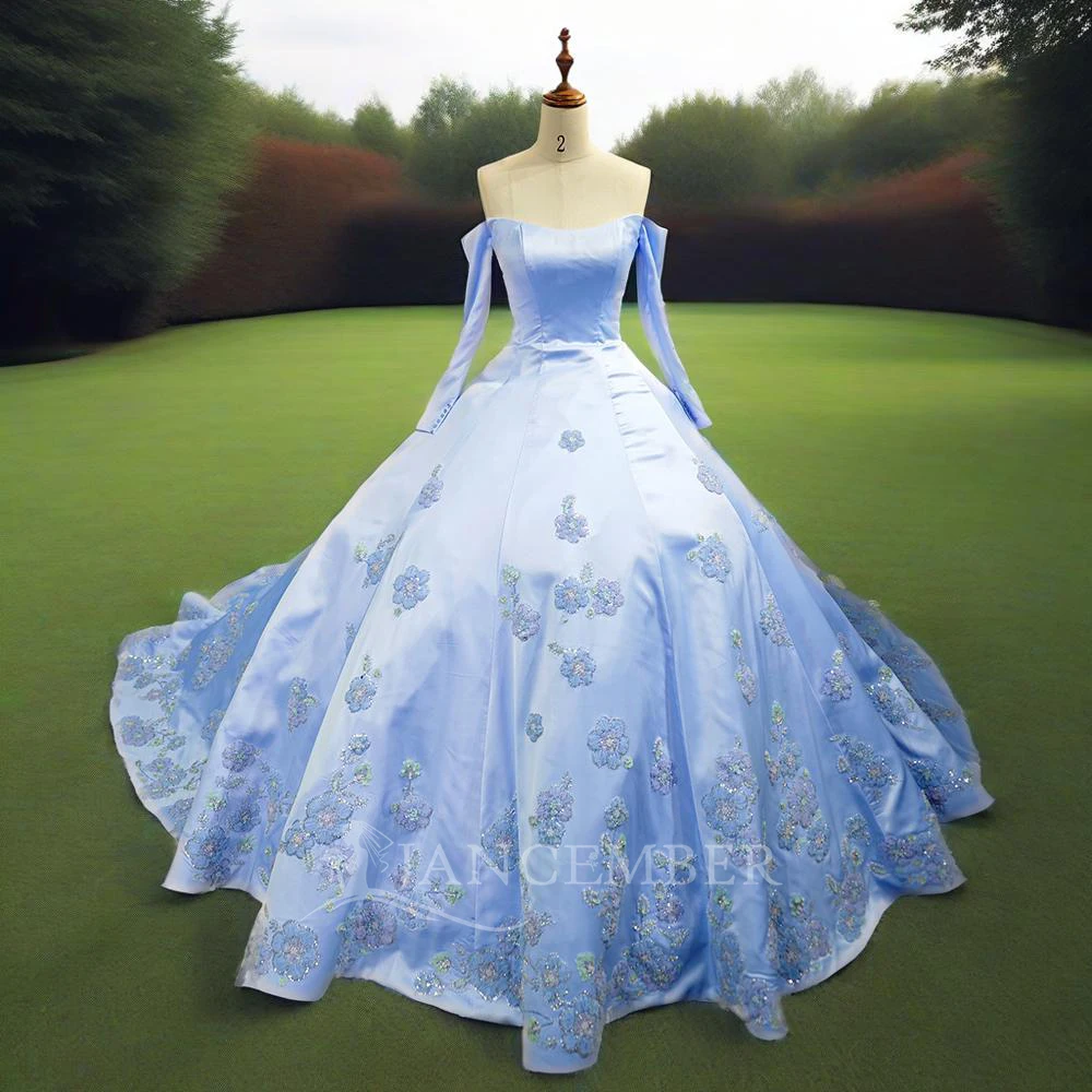 

Sweet Blue Princess Ball Gown Quinceanera Dresses 2025 Beaded Lace Flower Customized Crystal Luxury 15 Dress Vestidos De 16 Años