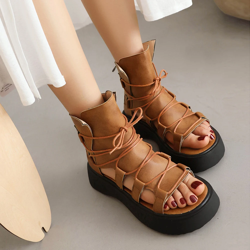 Platform Sandals Women Wedge High Heels Hollow Shoes Women Gladiator Cross Straps Summer boots Zapatos Mujer Wedges Woman Sandal