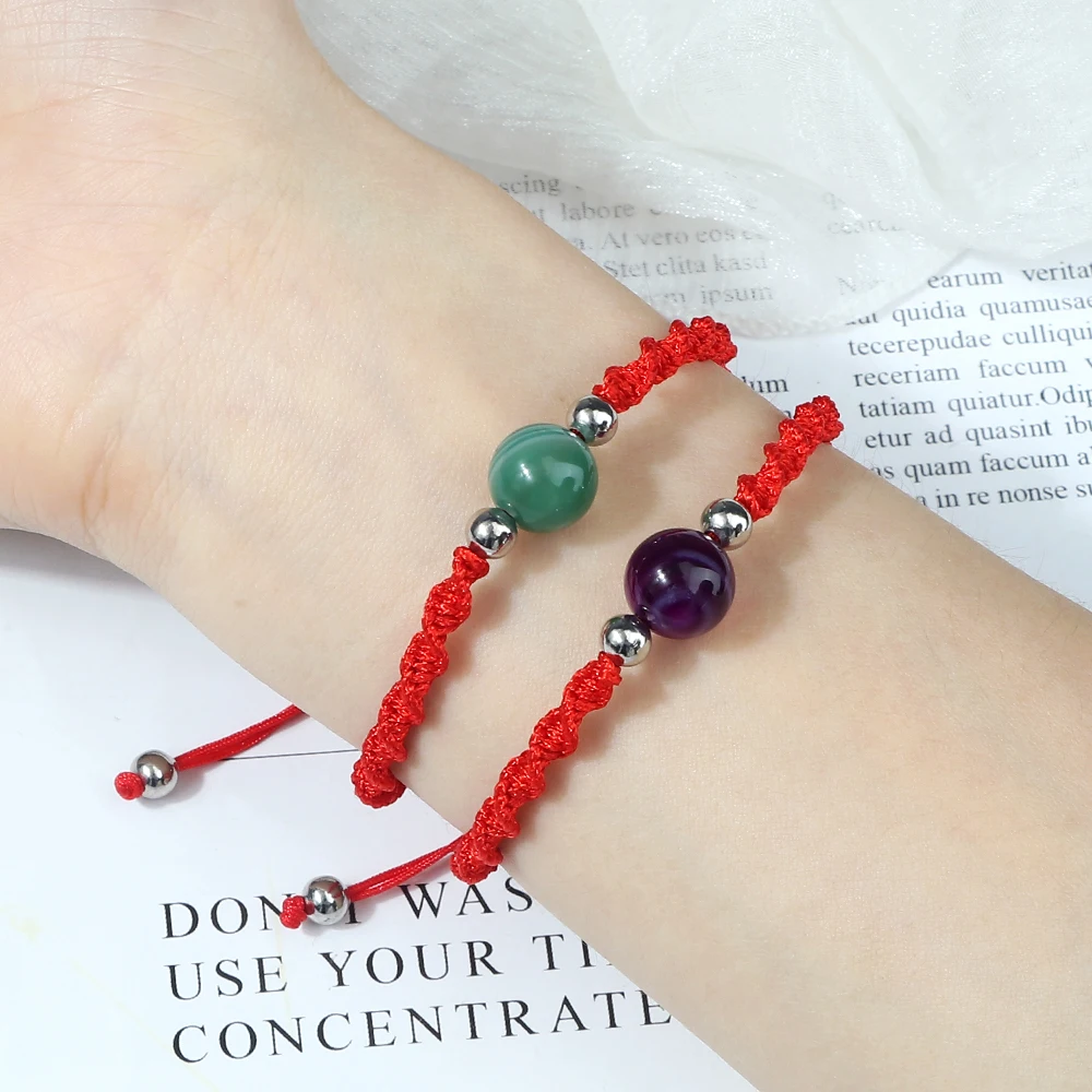 Lucky Red Thread Braided Bracelet Handmade Natural Stone Couple Bracelet&Bnagle Chain Jewelry Adjustable Pulsera Gift for Friend