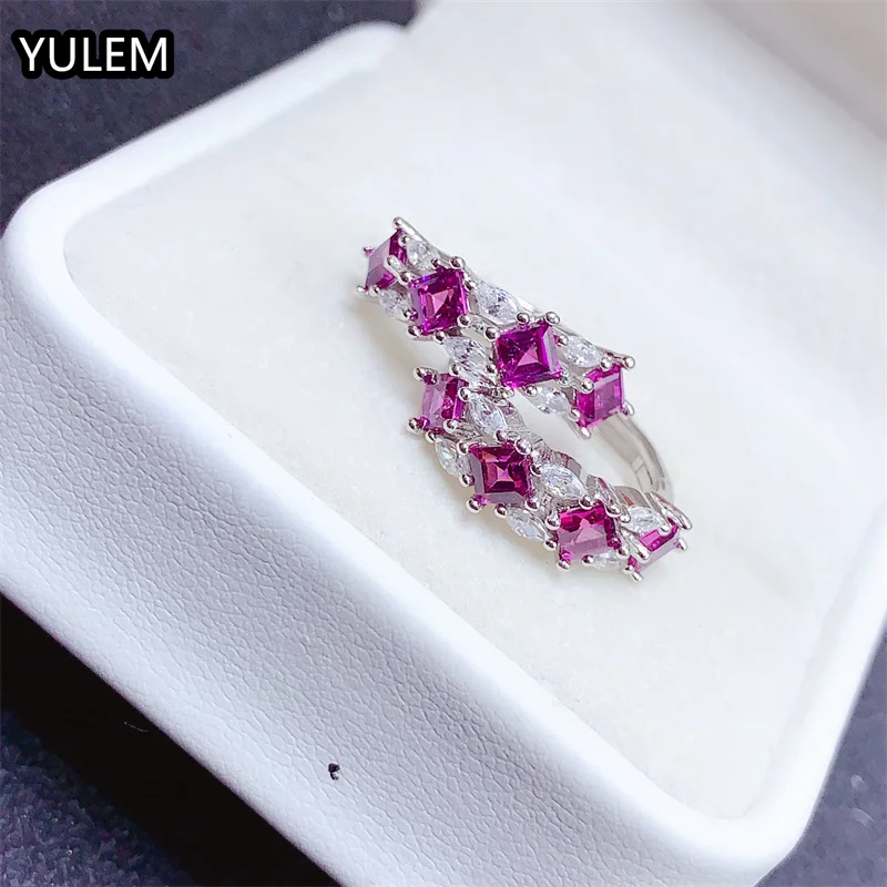 

925 Silver Ring for Wedding Natural Garnet Silver earring 3x3mm Square Cut Gem Jewelry for Party
