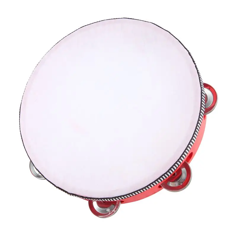 XSXS-8Inch Musical Tambourine Tamborine Drum Round Percussion Gift For KTV Party Red