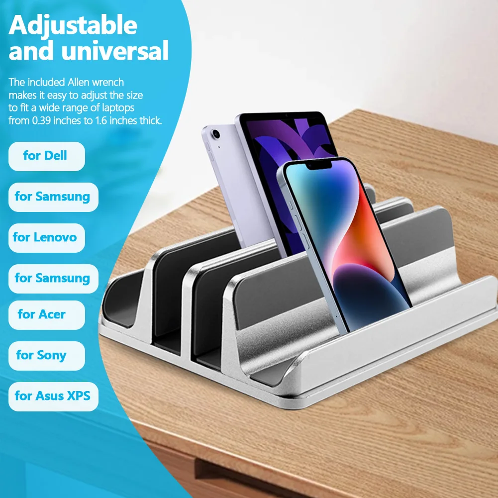 調整可能な垂直ラップトップスタンド、ラップトップホルダー、省スペースドッキングステーション、MacBook、タブレット、電話用スタンド