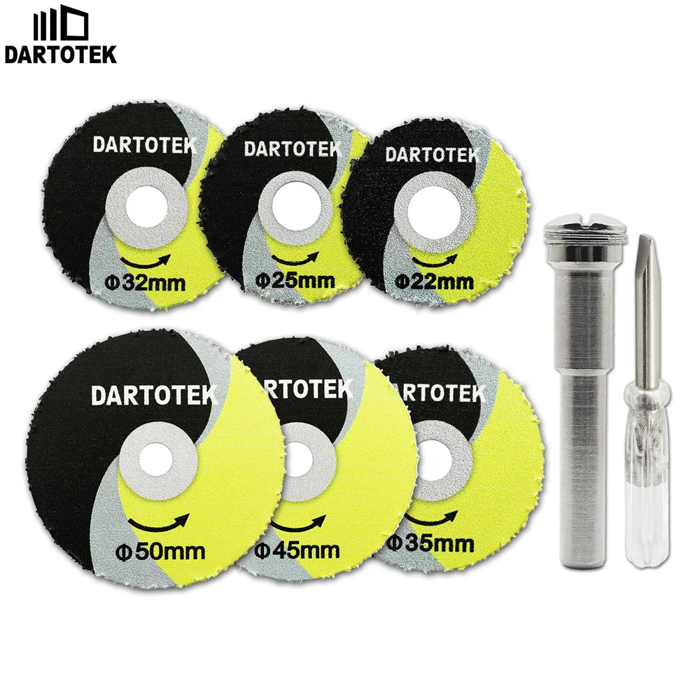 DARTOTEK Woodworking Carving Mini Saw Blade Kit 22/25/32/35/45/50mm Hole Saw+1pc Round Handle Connector+1 Flat-head Screwdriver