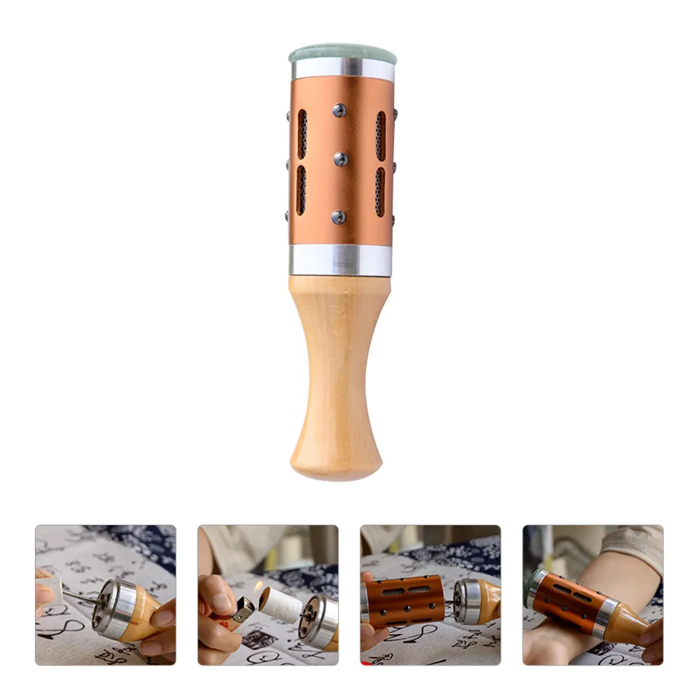 Mini Body Moxibustion Rod Jade Moxa Stick Oak Handle Rotary Massaging Tool for Neck Shoulder Waist Hands Feet Therapy Moxa