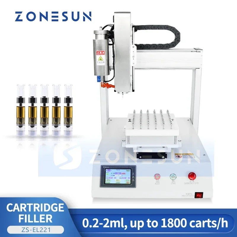 ZONESUN Mesin Pengisian Kartrid Otomatis Pengisi Gerobak Peralatan Pengepakan Cairan Minyak Meja ZS-EL221
