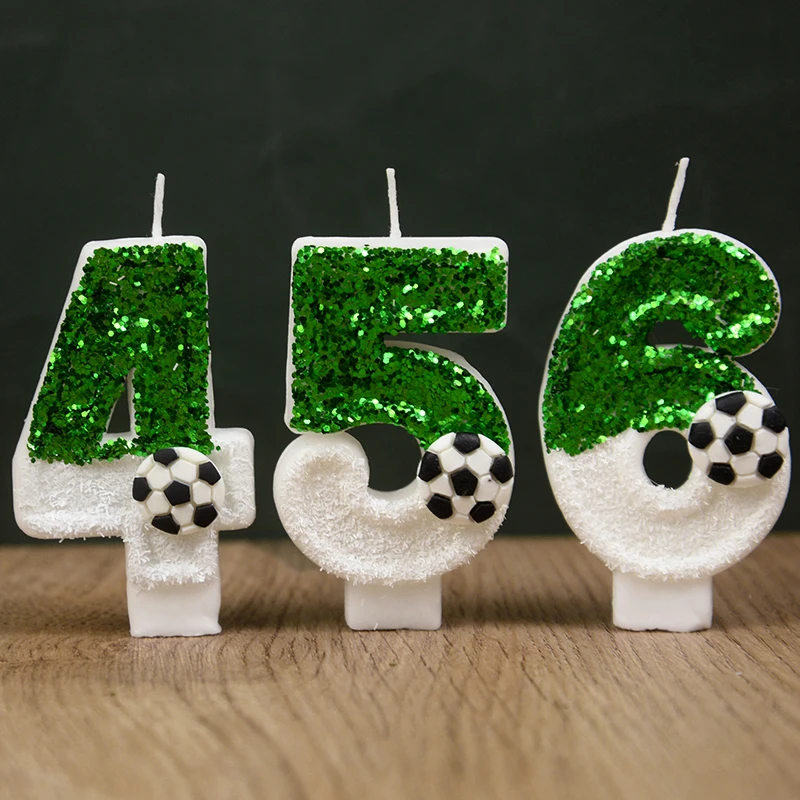 1pcs Creative Soccer Football Theme Birthday 0/1/2/3/4/5/6/7/9 Number Digital Candle Cake Topper Decoration Baby Shower Supplies