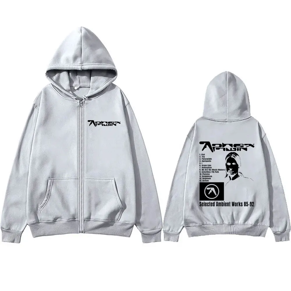 Aphex Twin Selected Ambient Works 85 92 Graphic Zipper Hoodie Male Fashion Loose Zip Up Hoodies Men's Vintage Oversized Jacket