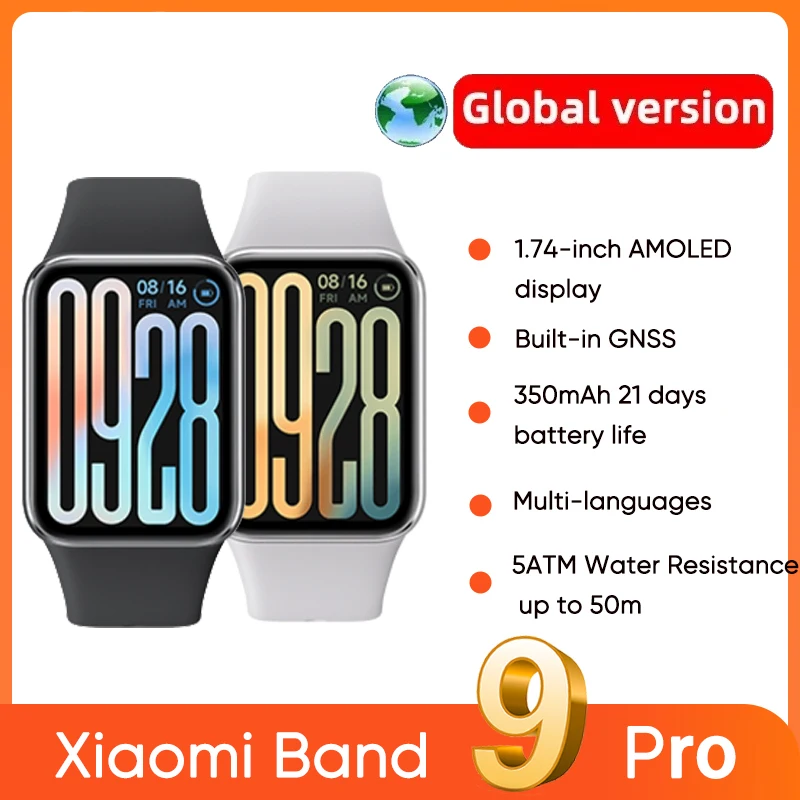 Versão global xiaomi smart band 9 pro 1.74 ''display bateria de 21 dias de vida embutida gnss 150 + modos esportivos monitoramento do sono 5atm